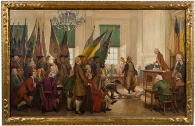 Przechwycone flagi z Yorktown położone u stóp Kongresu autorstwa John Ward Dunsmore