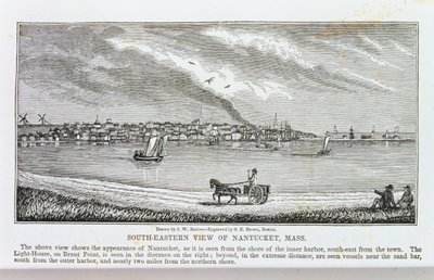 Południowo-wschodni widok Nantucket, z „Historical Collections of Massachusetts”, autorstwa Johna Warnera Barbera, grawerowany przez SE Browna, 1839 autorstwa John Warner Barber