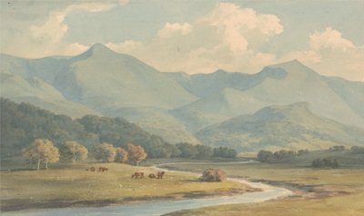 Carnedd Llewelyn i Carnedd David, Carnarvonshire, widziani po drugiej stronie rzeki Ogwen autorstwa John Warwick Smith