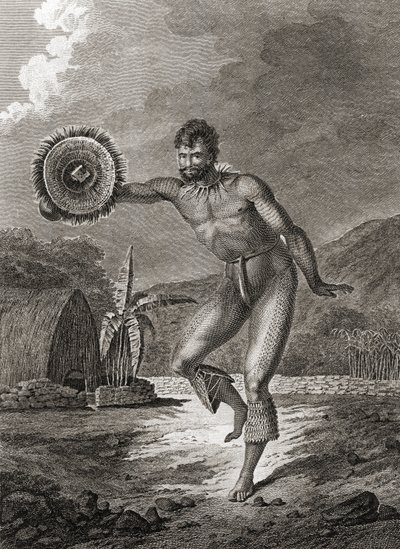 Wytatuowana tancerka w tradycyjnym stroju, Hawaje, 1778 r. autorstwa John Webber