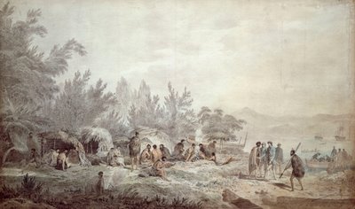 Kapitan Cook w zatoce Ship Cove, Queen Charlotte Sound autorstwa John Webber