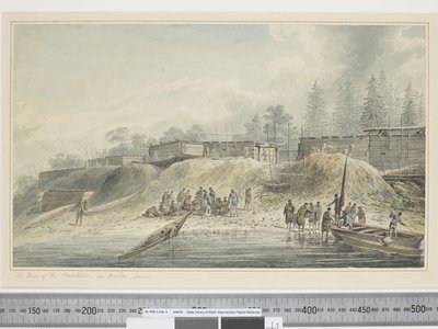 F.23 Widok siedlisk w Nootka Sound, ok. 1773-84 (akwarela) autorstwa John Webber