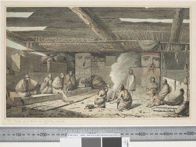 F.24 Wnętrze domu w Nootka Sound, ok. 1773-84 (akwarela) autorstwa John Webber