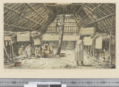 F.34 Wnętrze domu w Oonalashce, ok. 1773-84 (akwarela) autorstwa John Webber