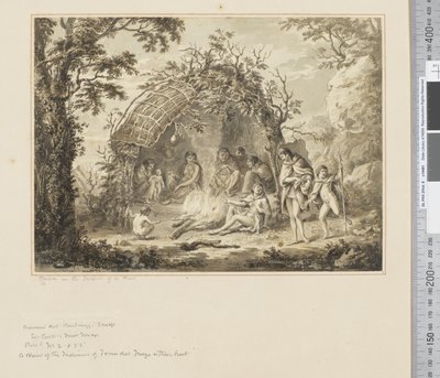F.43 Tubylcy we wnętrzu chaty, ok.1783-84 (akwarela) autorstwa John Webber