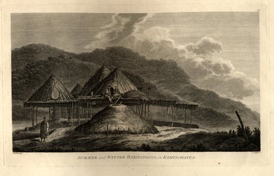 Letnie i zimowe siedliska na Kamczatce od rejsu do Oceanu Spokojnego, 1785 autorstwa John Webber