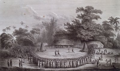 Wyspy Tonga: Ceremonia powitalna kapitana Jamesa Cooka autorstwa John Webber
