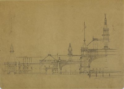 Budynki Światowej Wystawy Kolumbijskiej, Chicago, Illinois, szkic elewacji autorstwa John Wellborn Root