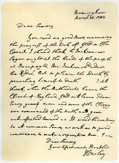 List Johna Wesleya do Samuela Bradburna, 25 marca 1783 r. autorstwa John Wesley
