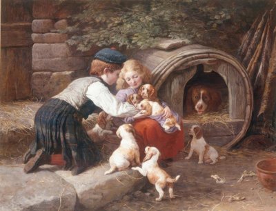 Zabawa ze szczeniakami autorstwa John William Bottomley