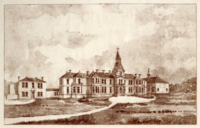Newcastle upon Tyne Lunatic Asylum, Coxlodge, ok. 1829 (fotolitho) autorstwa John William Dyson