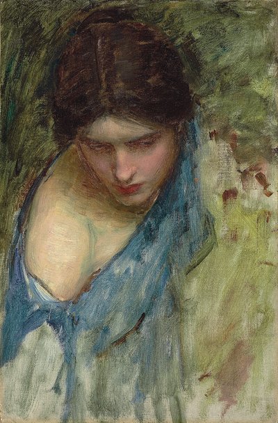 Nimfy Odnajdują Głowę Orfeusza: szkic nimfy po lewej autorstwa John William Waterhouse