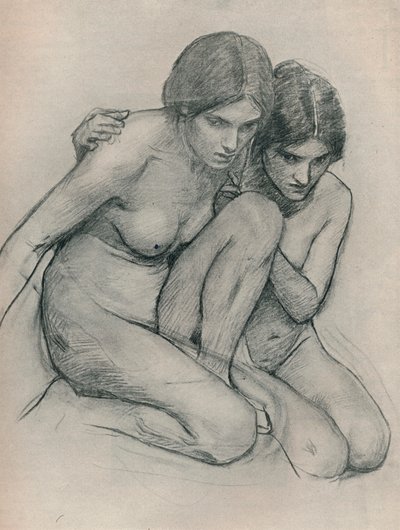 Studium dla Nimf Odnajdujących Głowę Orfeusza, ok. 1899 r. autorstwa John William Waterhouse