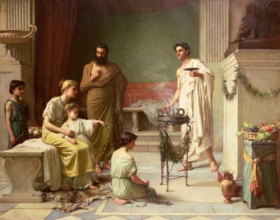 Wizyta chorego dziecka w świątyni Eskulapa, 1877 r. autorstwa John William Waterhouse