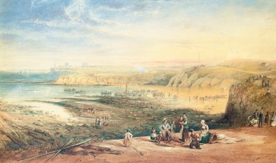 Cullercoats patrzący w stronę Tynemouth, Northumberland, z rybakami na pierwszym planie, 1836 autorstwa John Wilson Carmichael