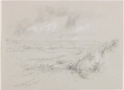 Most Haydon, zamek Langley w oddali (bc i ołówek na papierze) autorstwa John Wilson Carmichael