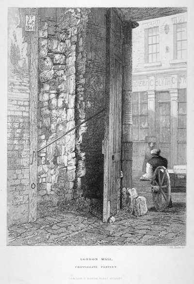 Cripplegate Postern, na cmentarzu St Giles bez Cripplegate, London Wall, Londyn, 1851. autorstwa John Wykeham Archer