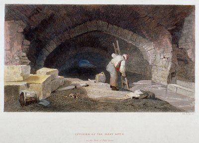 Wnętrze rowu Fleet Ditch na tyłach Field Lane, City of London, 1851. autorstwa John Wykeham Archer