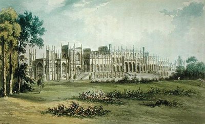 Eaton Hall, West of Garden Front, z Ackermanns Repository of Arts, opublikowany ok. 1826 (patrz także 182260) autorstwa John after Gendall
