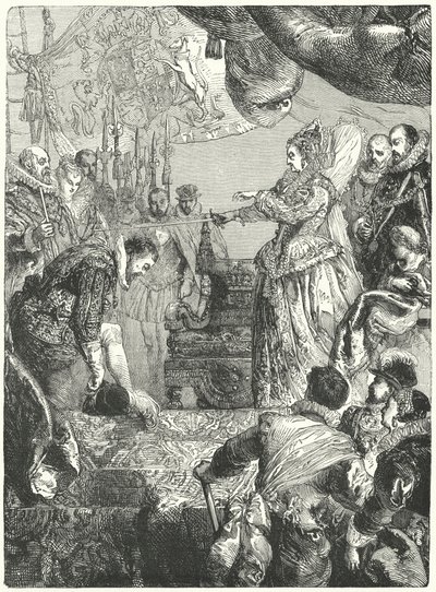 Sir Francis Drake otrzymuje tytuł szlachecki od królowej Elżbiety I, 1581 autorstwa John after Gilbert