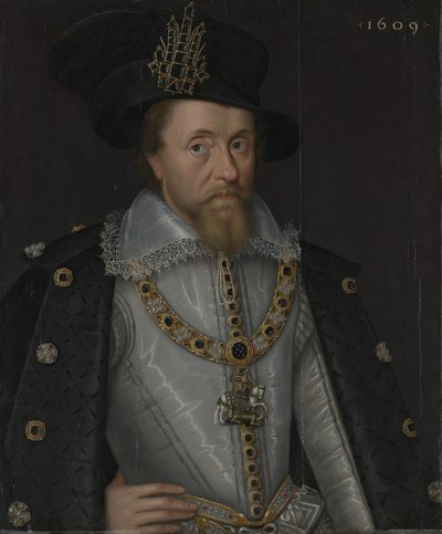 Król Anglii Jakub I i król Szkocji Jakub VI (1566-1625) autorstwa John de Critz