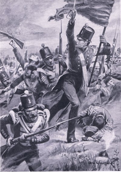 Natarcie Lekkiej Dywizji w Almie, 20 września 1854, ilustracja z „Brytyjskie bitwy na lądzie i morzu” autorstwa John de Walton
