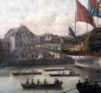 Wodowanie w Deptford Dockyard, ok. 1750 (szczegóły 264190) autorstwa John the Elder Cleveley