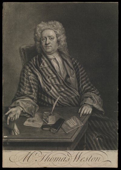 Thomas Weston, ok. 1725 (rycina, mezzotinta) autorstwa John the younger Faber