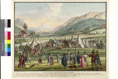 Rosyjski obóz cesarski nad rzeką Neurauth w Innsbrucku 1799 (akwarela) autorstwa Jokob Placidus Altmutter