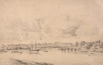 Southampton i Northam z rzeki Itchen (grafit na średnim, lekko teksturowanym, oksydowanym białym papierze tkanym na średnim, umiarkowanie teksturowanym, beżowym papierze tkanym) autorstwa Jonathan Fisher