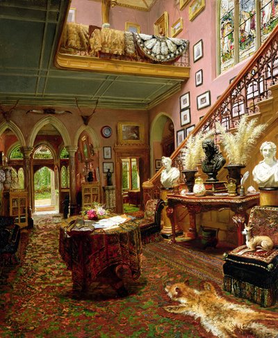 Hol i klatka schodowa wiejskiego domu, 1888 autorstwa Jonathan Pratt