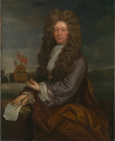 Fisher Harding, mistrz okrętowy, działający w latach 1664-1706, przy wodowaniu okrętu "Royal Sovereign". autorstwa Jonathan Richardson