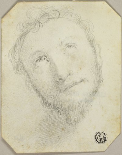 Głowa brodatego mężczyzny patrzącego w górę autorstwa Jonathan Richardson the Elder