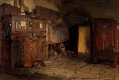 Wnętrze bretońskiej chaty, 1887. autorstwa Jonathon Pratt