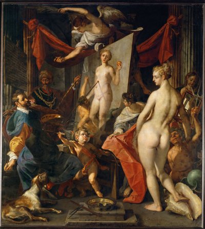 Apelles maluje Campaspe I ... (obraz na płótnie) autorstwa Joos or Jodocus van Winghe