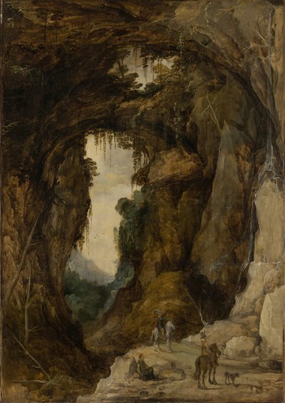 Krajobraz z grotą i jeźdźcem, ok. 1616 r. (olej na desce) autorstwa Joos or Josse de The Younger Momper