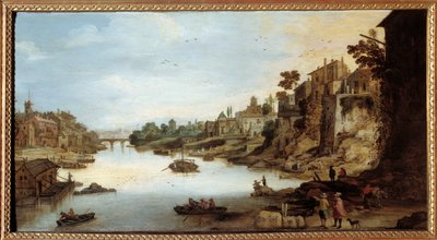 Widok Tybru (Tevere) w Rzymie Dom na palach po lewej stronie. Obraz Josse Mompera II (1564-1635) autorstwa Joos or Josse de The Younger Momper