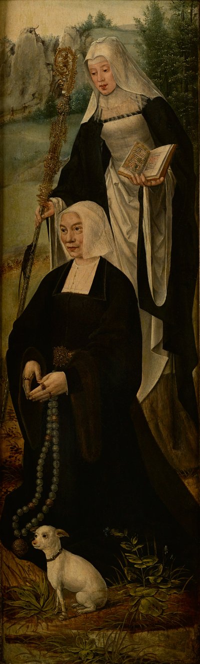Św. Monika i darczyńca, jedno skrzydło ołtarza (olej na desce) autorstwa Joos van (follower of) Cleve