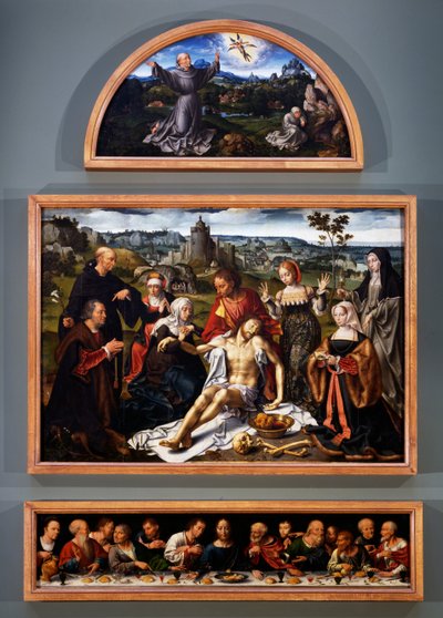 Ołtarz depozycji, ze stygmatami św. Franciszka, złożeniem Chrystusa i Ostatnią Wieczerzą z kościoła Braci Mniejszych w Genui, ok. 1520 autorstwa Joos van Cleve