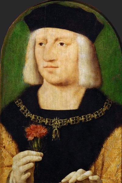 Wczesna sztuka niderlandzka: Portret cesarza Maksymiliana I (1459-1519) par Cleve, Joos van (ok. 1485-1540), ok. 1508. Olej na drewnie, 28,5x22,3. Muzeum Historii Sztuki, Wiedeń autorstwa Joos van Cleve