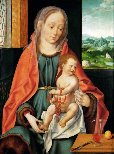 Wczesna sztuka niderlandzka: Dziewica z Dzieciątkiem par Cleve, Joos van (ok. 1485-1540), ok. 1530. Olej na drewnie, 74,3x56. Muzeum Historii Sztuki, Wiedeń autorstwa Joos van Cleve