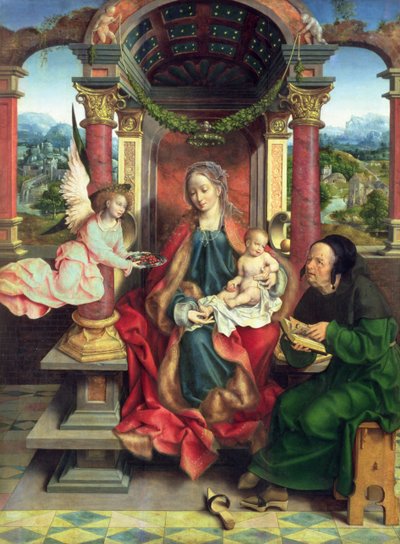 Święta Rodzina, środkowy panel tryptyku, ok. 1530 (panel) autorstwa Joos van Cleve