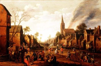 Żołnierze plądrują wioskę autorstwa Joost Cornelisz. Droochsloot