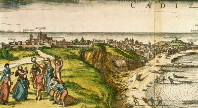 Kadyks, Hiszpania, akwaforta według rysunku Jorisa Hoefnagel autorstwa Joris (after) Hoefnagel
