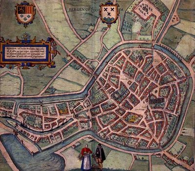 Mapa Bergen op Zoom, z „Civitates Orbis Terrarum” Georga Brauna (1541-1622) i Fransa Hogenberga (1535-90) c.1572-1617 (kolorowa rycina) autorstwa Joris (after) Hoefnagel