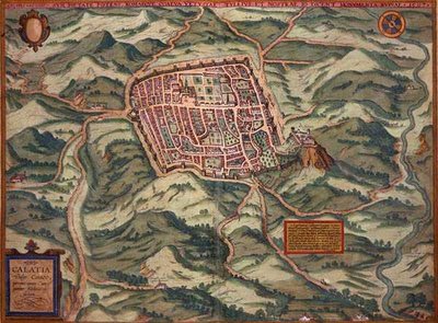 Mapa Caiazzo, z "Civitates Orbis Terrarum" Georga Brauna (1541-1622) i Fransa Hogenberga (1535-90) 1597 (rycina kolorowana) autorstwa Joris (after) Hoefnagel