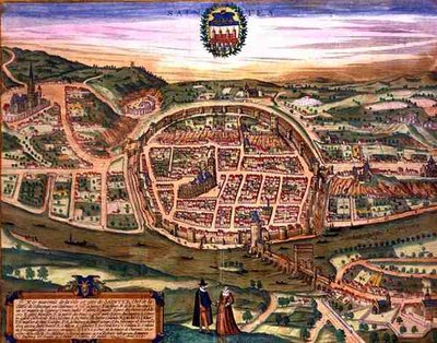 Mapa Saintes z „Civitates Orbis Terrarum” Georga Brauna (1541-1622) i Fransa Hogenberga (1535-90) autorstwa Joris (after) Hoefnagel
