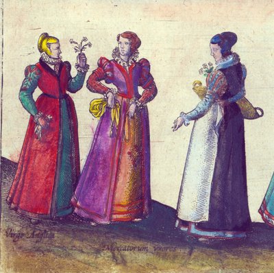 Angielki epoki elżbietańskiej, 1598 (ręcznie kolorowane miedzioryty) autorstwa Joris Hoefnagel