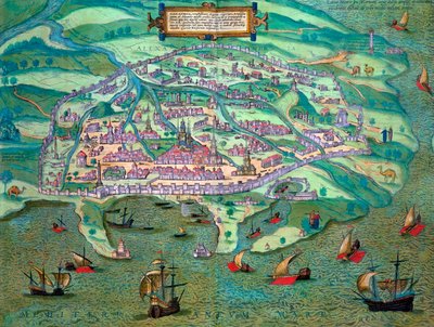 Mapa Aleksandrii, Egipt, ok. 1572 r. autorstwa Joris Hoefnagel
