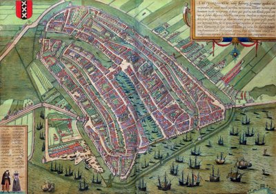 Mapa Amsterdamu z „Cities of the World” Georga Brauna (1541-1622) i Fransa Hogenburga (1535-90), ok.1572 autorstwa Joris Hoefnagel